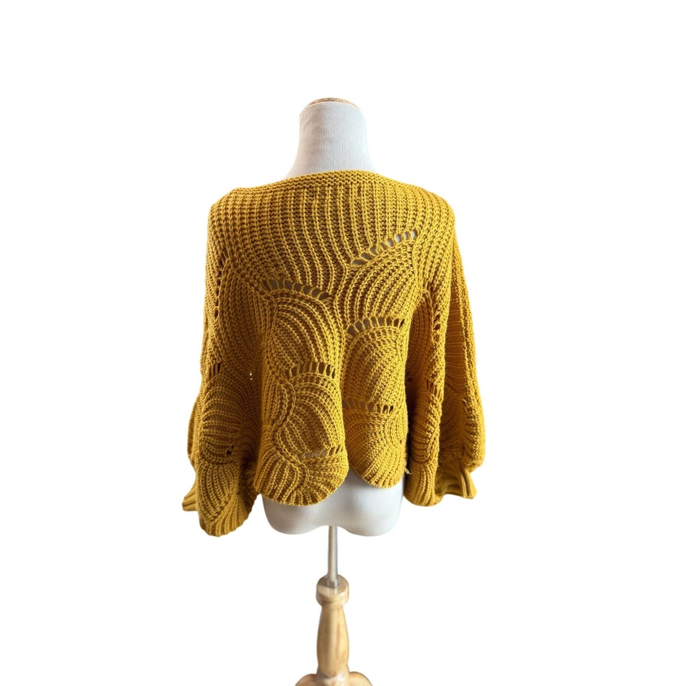 Elodie Mustard Yellow Chunky Knit Open Weave Batwing Sweater Size S‎ - Picture 4 of 9